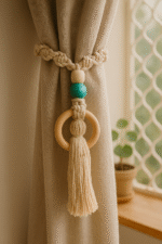 Macrame Curtain Tiebacks with Wooden Beads - Image 2