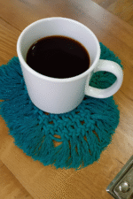 Boho Macramé Coffee Coaster (Teal) - Image 2