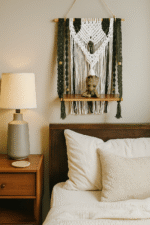 Handmade Dual-Tone Macrame Shelf with Wooden Beads – Boho Wall Hanging - Image 3