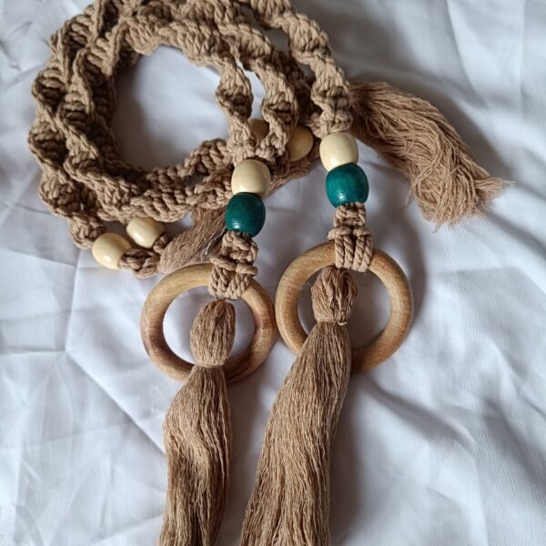 Macrame Curtain Tiebacks with Wooden Beads