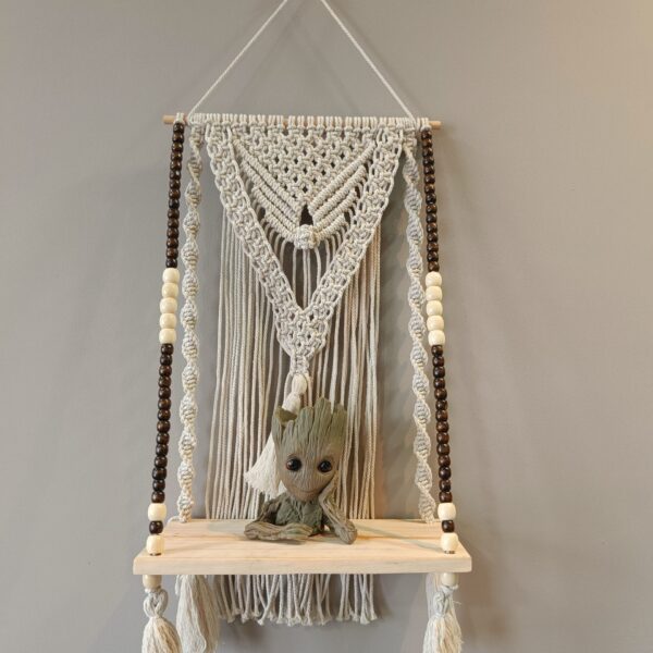 Macramé Wooden Shelf with Bead Detailing