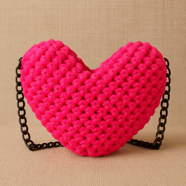 Fuchsia Heart Macrame Chain Sling Bag