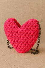 Fuchsia Heart Macrame Chain Sling Bag