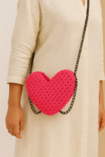 Fuchsia Heart Macrame Chain Sling Bag