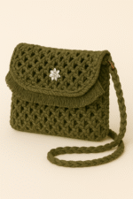 Olive Fringe-Flap Macrame Sling Bag