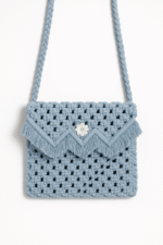 Powder Blue Scallop-Fringe Macrame Sling Bag